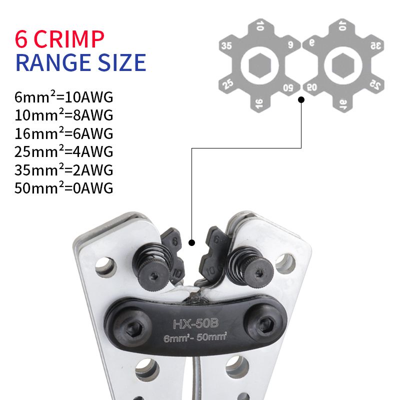 Portable Cable Manual Tool HX-50B Crimping 6-50mm²/ AWG 10-0 Ferrule Terminal Crimper Hexagonal Wiring Pliers_voghion.com