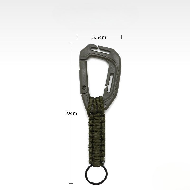 Llavero de escalada al aire libre con cuerda trenzada y gancho de plástico multifuncional en forma de D para colgar botellas de agua._voghion.com
