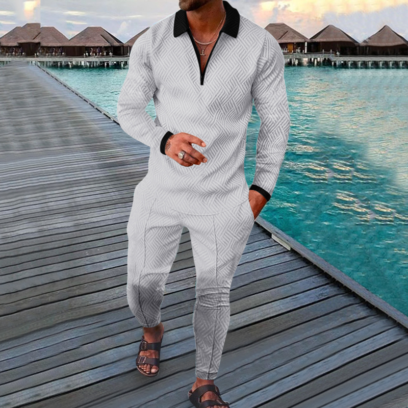 Camisa polo de manga larga y pantalones de chándal para hombre, traje de primavera y otoño de 2023, sudadera con cuello en V, ropa de calle vintage, conjuntos de chándal_voghion.com