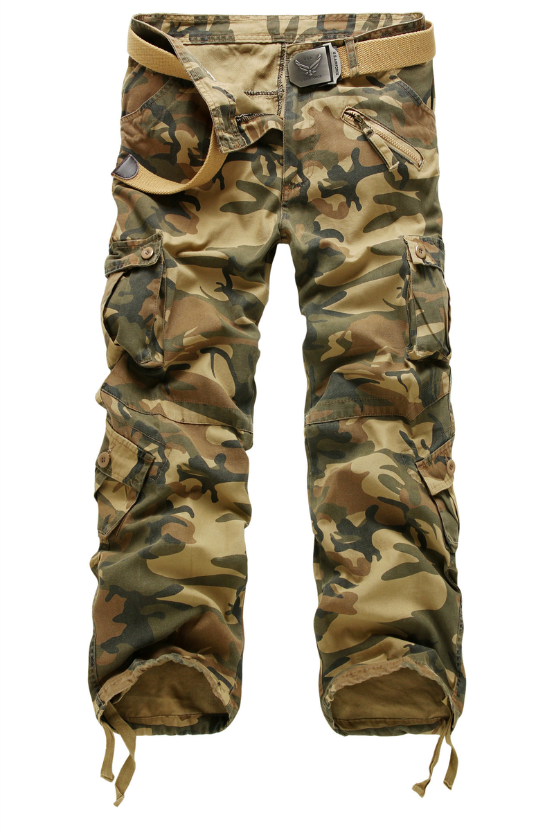Forår Efterår Vask Multi-Pocket Camouflage Overalls Herre Bomuld Militæruniform Bukser Herre Baggy Cargo Bukser Herre (Uden Bælte)_voghion.com