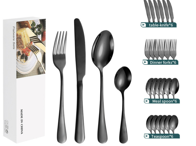 Service de table en acier inoxydable 24 pièces pour 6 personnes, vaisselle occidentale d'hôtel couteau à steak fourchette cuillère boîte-cadeau_voghion.com
