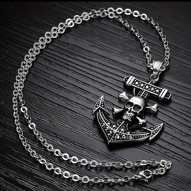 Punk Titanium Steel Chain Anchor Pendant Men's Luxury Necklace Hip Hop Simple Personality Pendant Necklace for Men Jewelry Gift_voghion.com