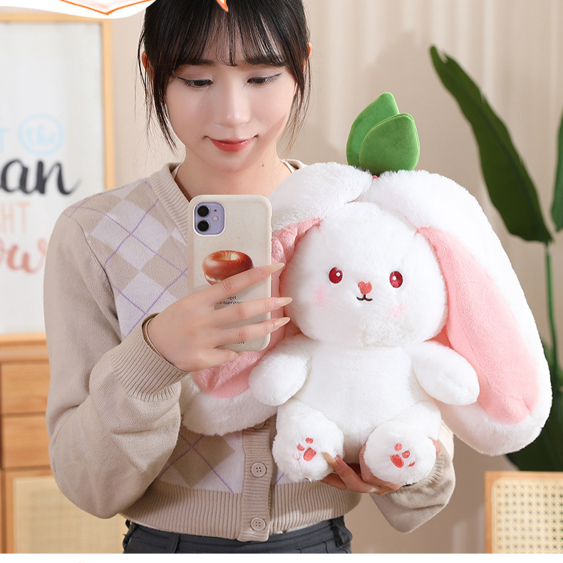 Lapin transformé en peluche, petite poupée fruitée, poupée lapin fraise, poupée fille, oreiller de couchage, poupée en tissu_voghion.com