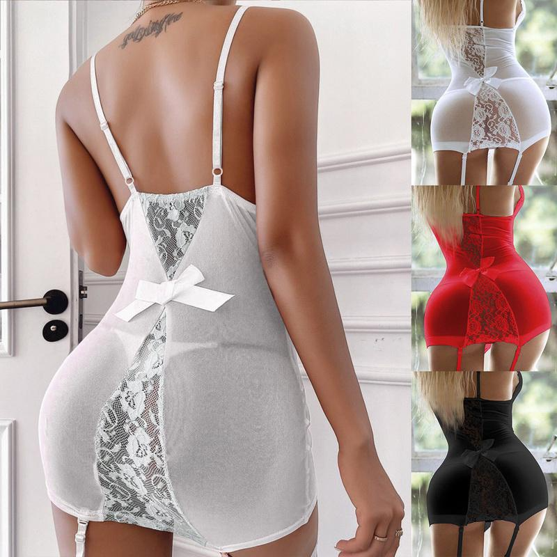CRAZYLIFE Plus Size Ladies Lingerie Sleepwear Women Lace Nightie Gown Babydoll Bodycon Garter Mesh See Through Nightwear_voghion.com