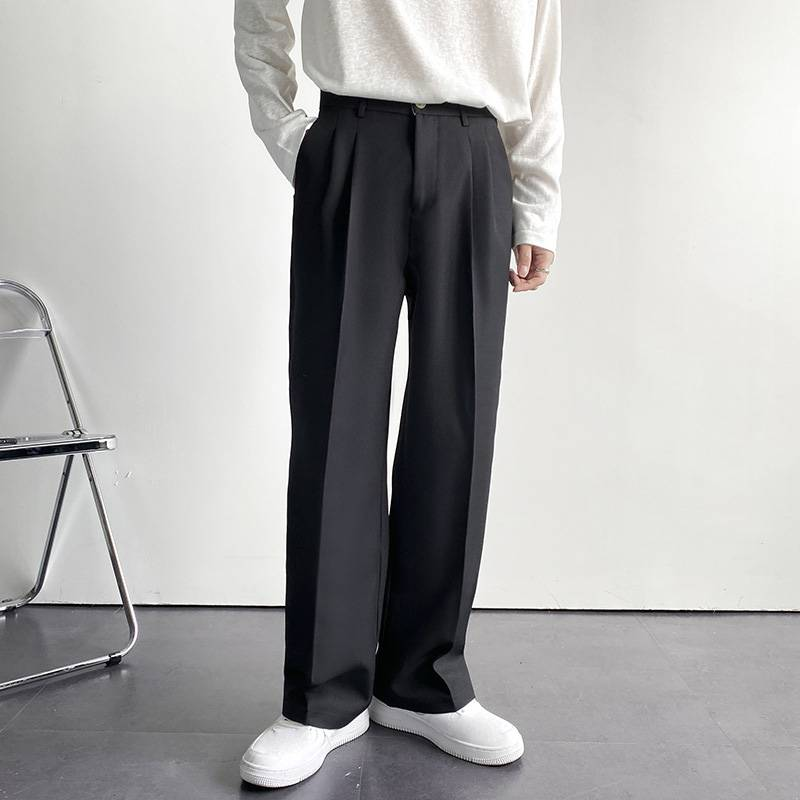 Herrenbekleidung Frühling und Herbst Drapierte gerade Anzughose Lässige weiße Hose mit weitem Bein Wischhose_voghion.com