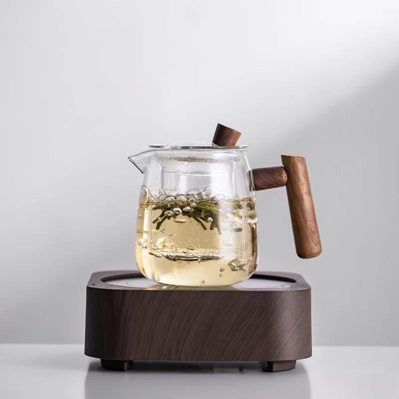 Wooden Handle Glass Teapot Single Pot Tea Water Separation Thickened High Temperature Resistant Heating Teapot Tea Set_voghion.com