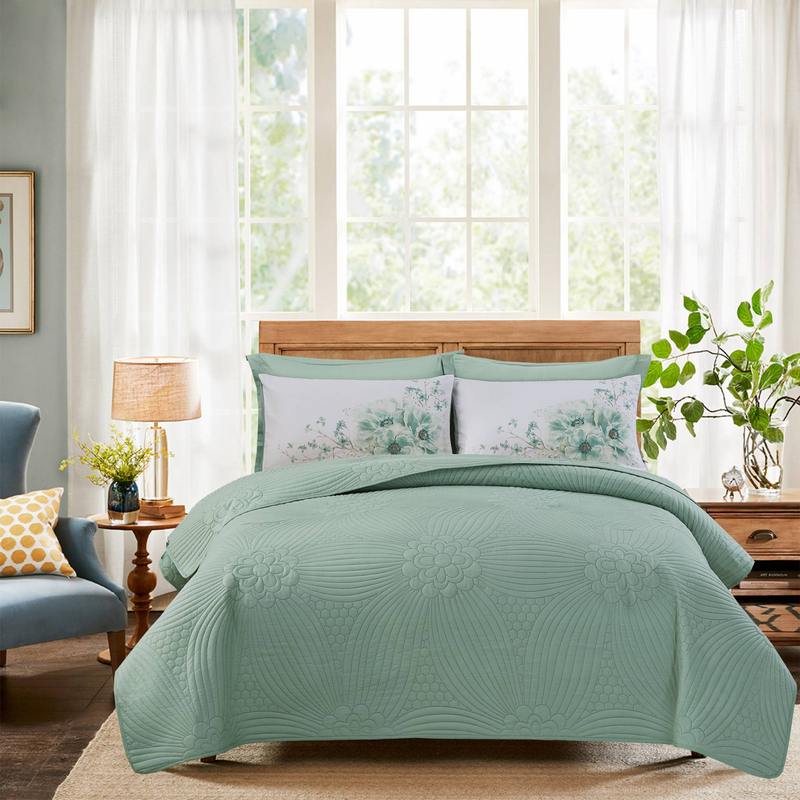CG20 Blumenset, geeignet für Schlafzimmer und Wohnzimmer (1 * Tagesdecke + 2 * Kissenbezüge, kein Bettdeckenkern oder Kissenkern)_voghion.com