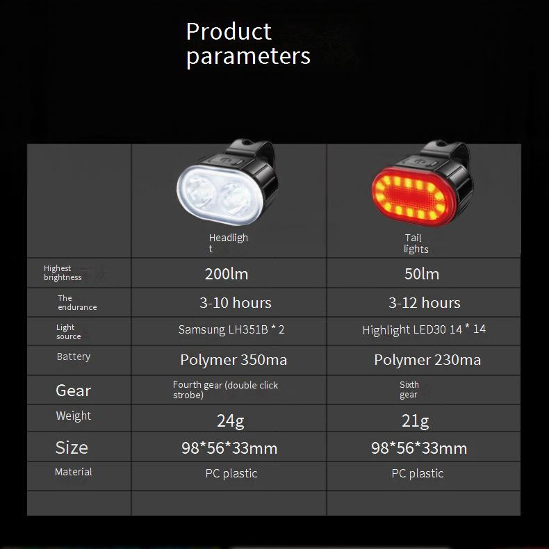 Linterna de luz potente para ciclismo nocturno, luz delantera y trasera doble, carga USB, resistente a la lluvia, equipo para ciclismo de montaña._voghion.com