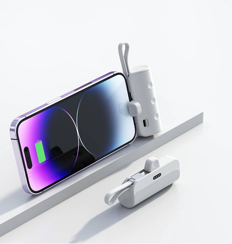 5000mAh Mini Portable Power Bank Built-in Cable, Compact Lightweight, Compatible With IPhone & Huawei, Custom Option_voghion.com