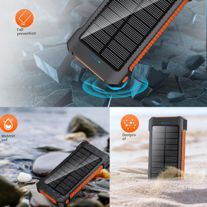 20000mAh Solar Power Bank With Wireless Charging, Waterproof Outdoor Portable Charger For Camping, Hiking, Travel - Custom Logo Printing Available_voghion.com