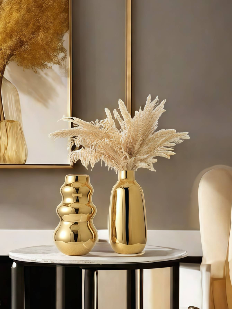A Golden Light Luxury Ceramic Flower Arrangement Vase Is Suitable For The Living Room, Study, Desk, Ornament Vase_voghion.com