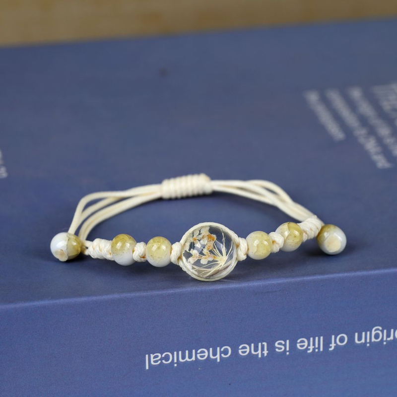 Jingdezhen Handmade Dried - Flower Charm Bracelet: Artisan Jewelry With Beads & Enamel Charms For Daily Wear, Adding Romantic & Cultural Flair_voghion.com