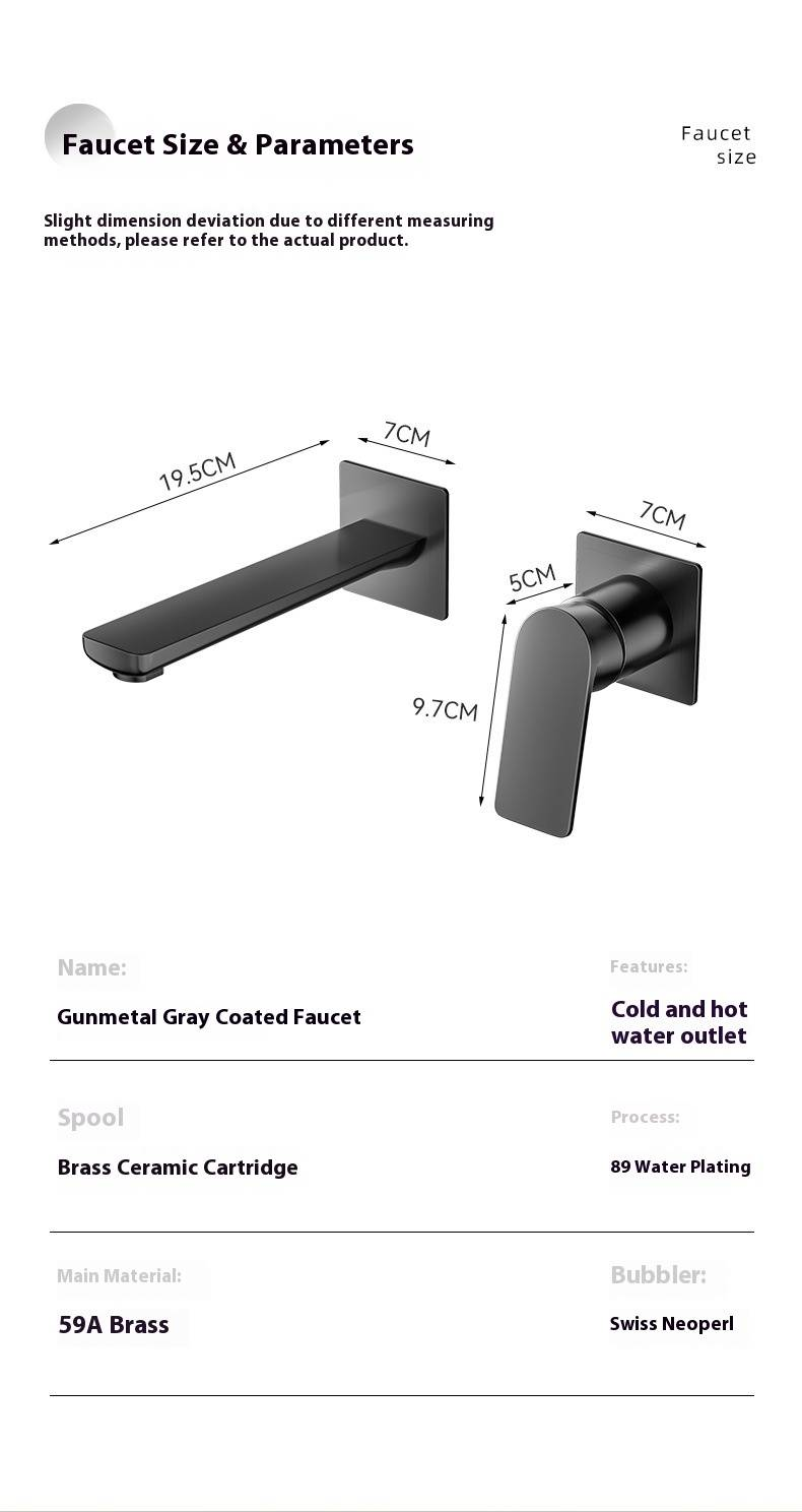 Grifo monomando de lavabo de pared con cartucho cerámico, acabado níquel cepillado/negro mate/cromo, distancia entre ejes de 120 mm_voghion.com