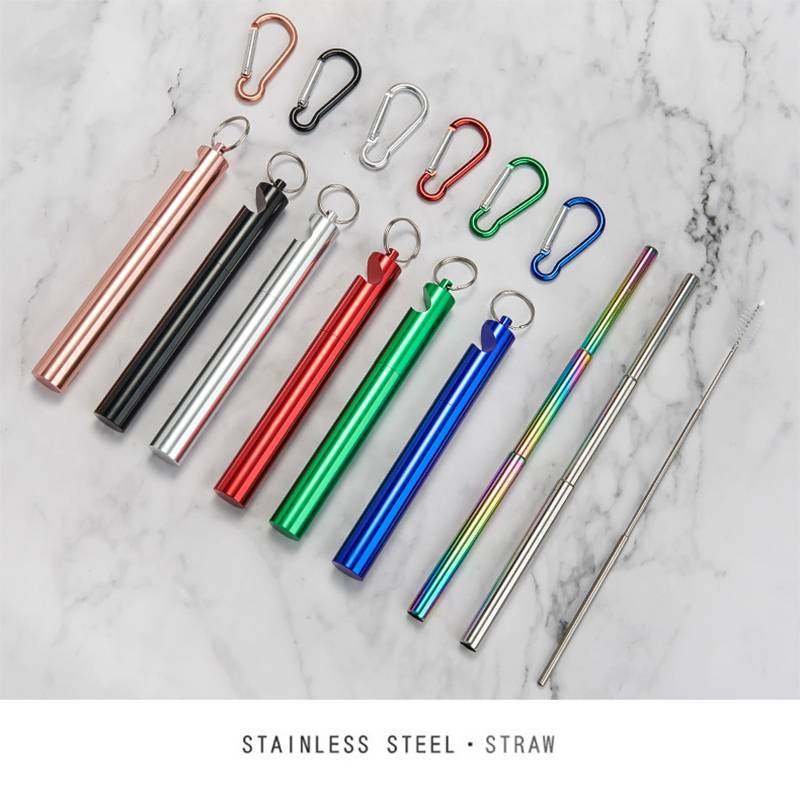 1pcs Portable Reusable Telescopic Collapsible Straw With Brush Key Buckle Bottle Opener Storage Box_voghion.com