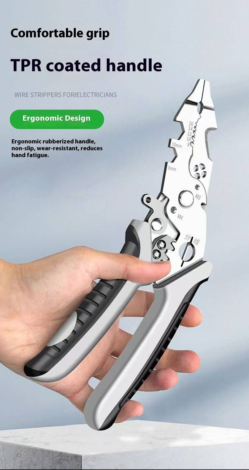 Professional Electrician Wire Stripper - Carbon Steel Blade, Multi-Function Cable Cutter, Durable & Ergonomic For Electrical Wiring & DIY Projects_voghion.com