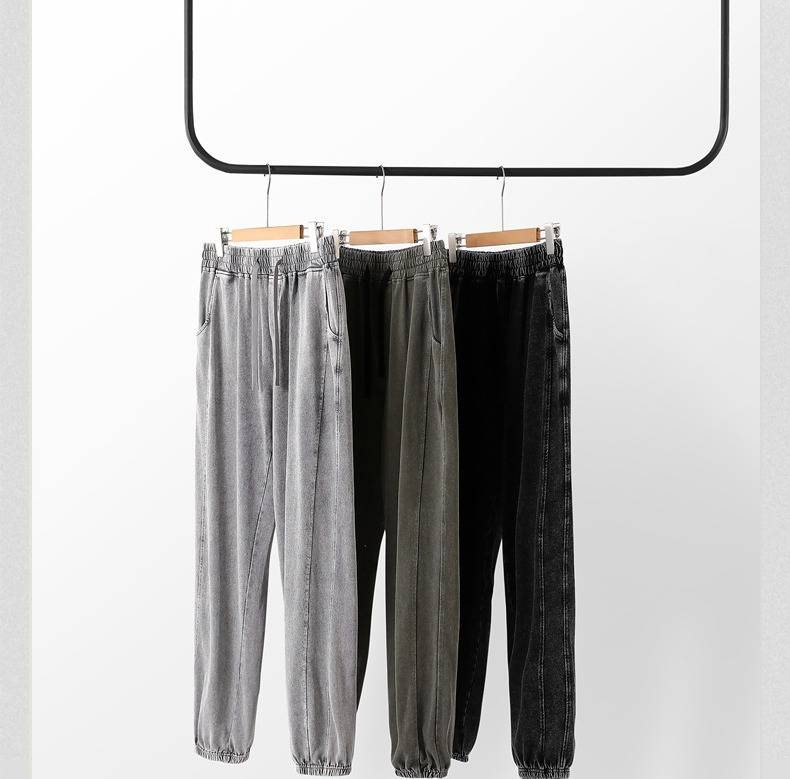 Pantalon de survêtement délavé épais pour homme – 300 g/m² en pur coton, style rétro vieilli, coupe ample avec ourlet à revers (L-XXXXL, noir/gris/vert armée)_voghion.com