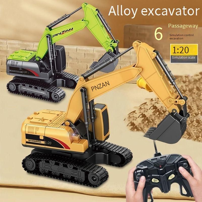 6-Channel Alloy Remote Control Electric Excavator Toy For Kids - Realistic Construction Vehicle With Digging & Shovel Functions_voghion.com