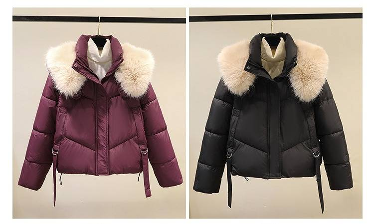 Winter-Pufferjacke für Damen mit Kunstpelzkragen, locker sitzender Kurzmantel, warme Oberbekleidung mit Fleecefutter für Freizeit und Pendeln_voghion.com