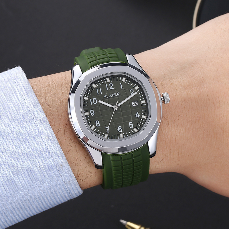 PLADEN Watch, Classic Grenade Luminous Silicone Tape Waterproof Quartz Watch Square Business Men's Watch_voghion.com