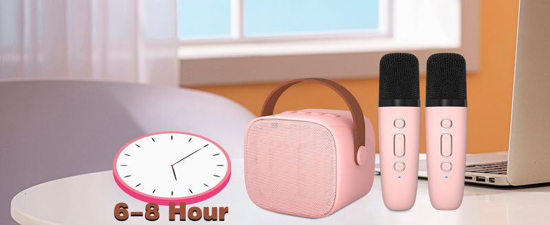 Mini Karaoke Hine Kids, kannettava Bluetooth-kaiutin kahdella langattomalla mikrofonilla lapsille ja aikuisille syntymäpäiväjuhliin kotiin_voghion.com