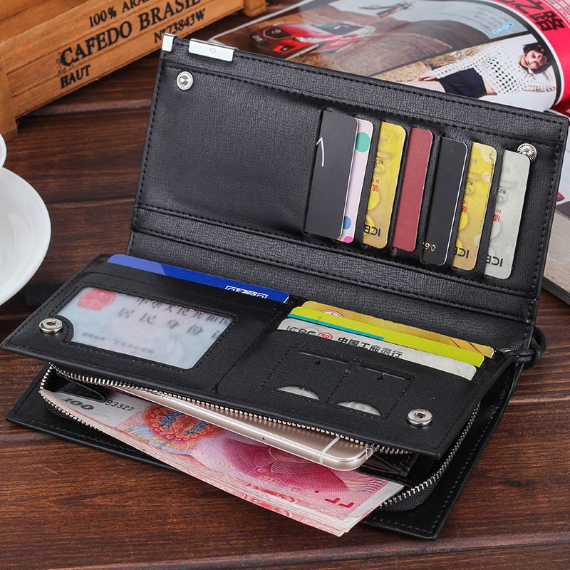 Cartera larga Hengsheng para hombre con múltiples ranuras para tarjetas, cierre de cremallera y estilo sencillo._voghion.com