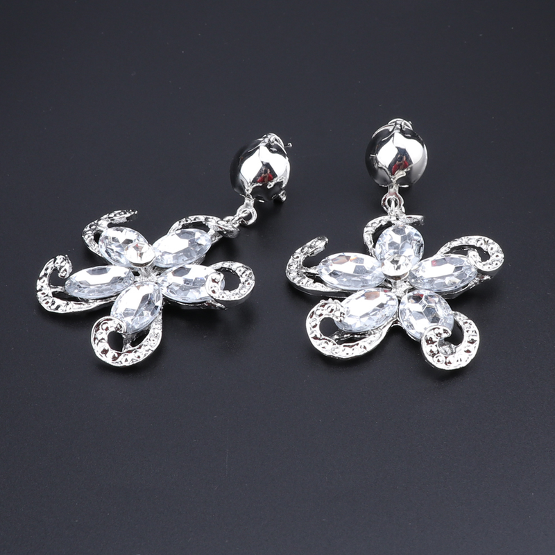 Crystal Statement bloemenketting voor dames, oorbellen, feestcadeau, sieradenset voor trouwjurk_voghion.com