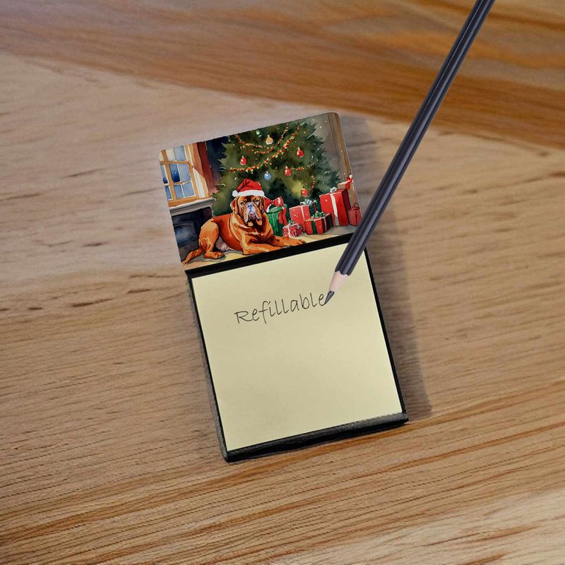 NEW Dogue de Bordeaux Cozy Christmas Sticky Note Holder Refillable Dispenser Self-Sticky Note Pads, Memo Pads Blank Desk Accessories_voghion.com
