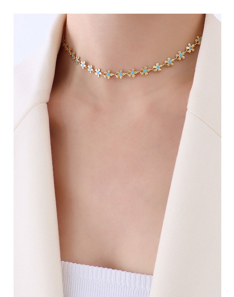 Conjunto de joyería para mujer, collar y pulsera con colgante de gota de aceite azul, chapado en oro fresco y pequeño, de lujo y ligero._voghion.com