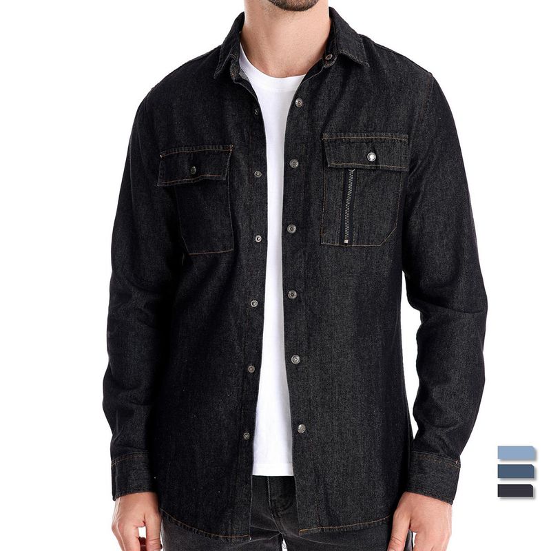 Herbst Neue Trend Europäischen Denim Herren Casual Einfarbig Baumwolle Langarm Gewaschen Hemd_voghion.com