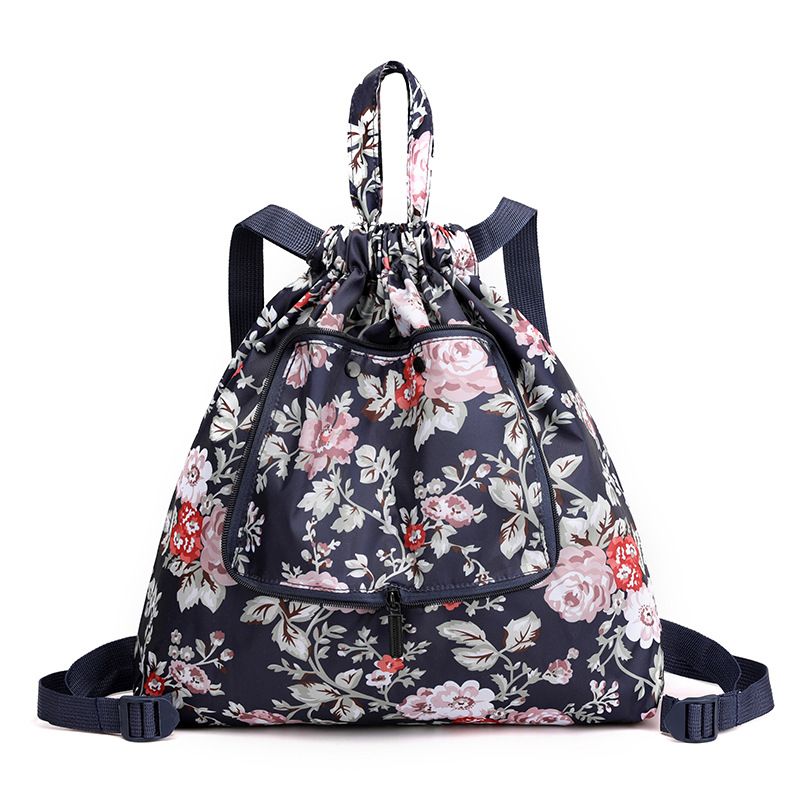 Women's 2025 New Printed Nylon Fabric Backpack Foldable Drawstring Pocket Floral Bag For Women_voghion.com