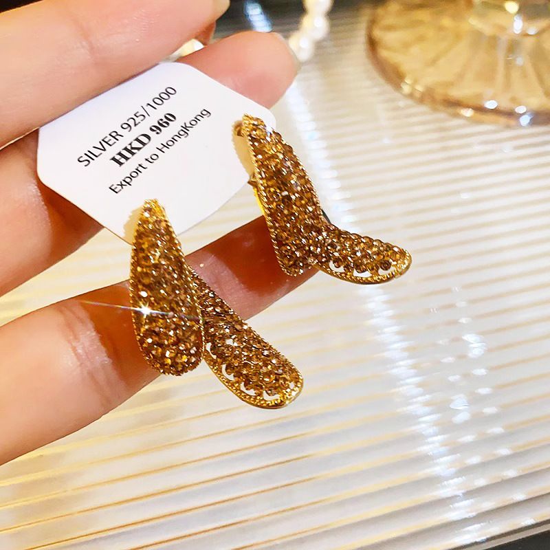 Leaf Stud Earrings For Women's Light Luxury And High-end Two-wear Full Diamond Earrings, Unique Foreign Style And Versatile Personality Tide Earrings_voghion.com