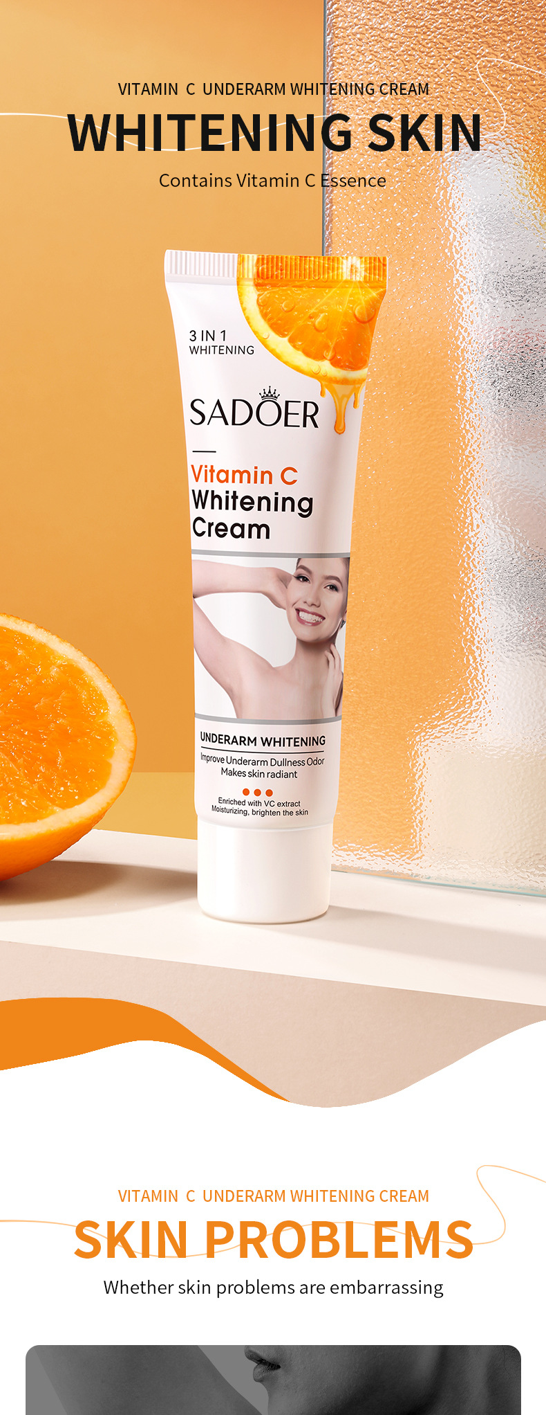 VC Achselwäisscreme SADOER Vitamin C Gläichméisseg Haut Kierperpfleegcreme_voghion.com
