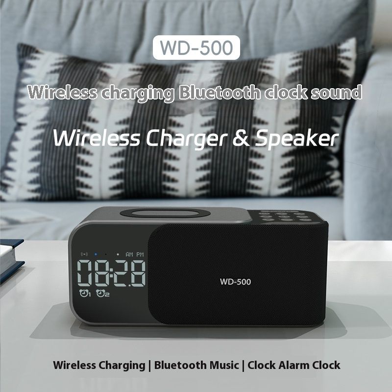 Modello privato tre in uno caricabatterie wireless 2023 nuovo doppio altoparlante Bluetooth con sveglia_voghion.com