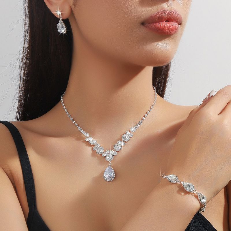 Set di gioielli da donna, set di gioielli da sposa alla moda, collana di alta qualità, orecchini, bracciale, abito da sposa, lusso, elegante, accessori coordinati_voghion.com