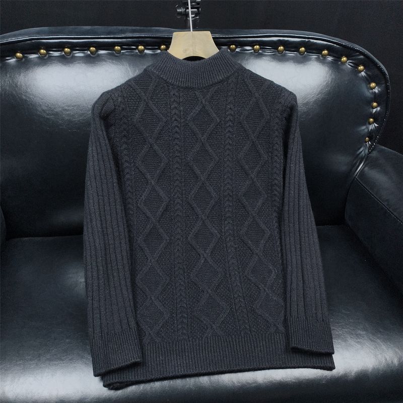 Mode-Zopfmusterpullover für Herren – Übergroßer Winterpullover mit Rundhalsausschnitt, langen Ärmeln, trendigem Strukturdesign (Weiß/Schwarz/Khaki, Größen M-3XL)_voghion.com