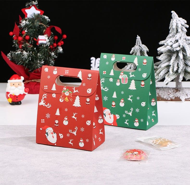 Weihnachtsgeschenktüten aus Kraftpapier für Kekse, Nougat- und Schneeflockengebäck – 10er-Packung, strapazierfähig, 350 g, rot/grün, Backverpackung_voghion.com