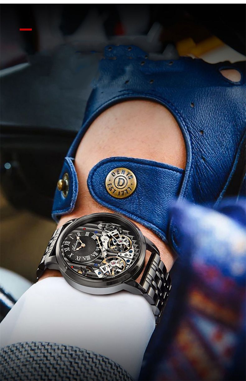 AILANG Mechanical Watch Men 30M Waterproof Automatic Watches Stainless Steel Skeleton Dial Luxury Double Tourbillon Watch Men_voghion.com
