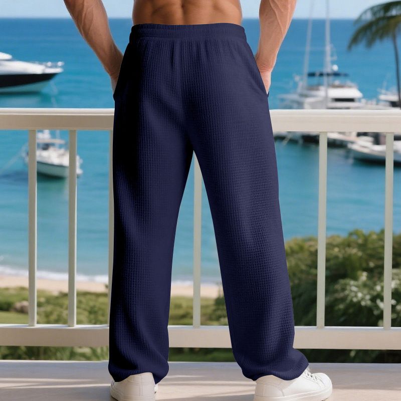 Men's Waffle-Knit Casual Pants – Straight-Leg Lounge Pants (S-XXXL, 5 Colors)_voghion.com
