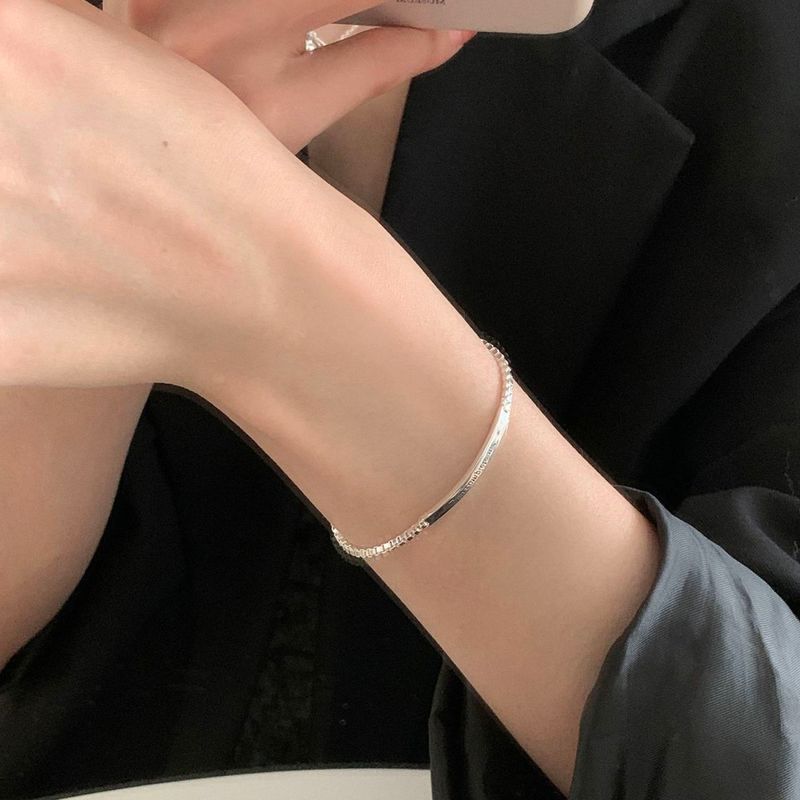 LINOACE Braccialetto a catena lunga con targhetta a forma di lettera in argento massiccio, semplice, unisex, di alta qualità, versatile_voghion.com