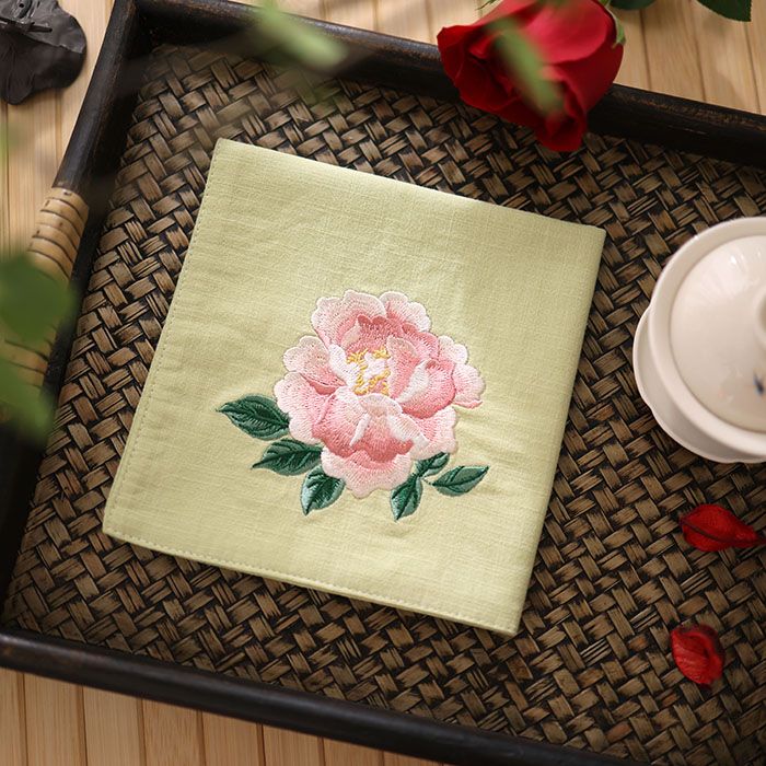 Handkerchief Embroidery Antique Chinese Style Special Gift Sweat-absorbing Cotton Handkerchief Soft Square Towel Peony For Men And Women_voghion.com