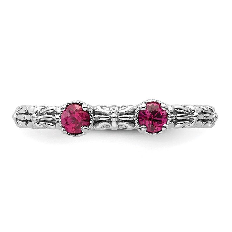 Sterling Silver Stackable Expressions Created Ruby Two Stone Ring_voghion.com