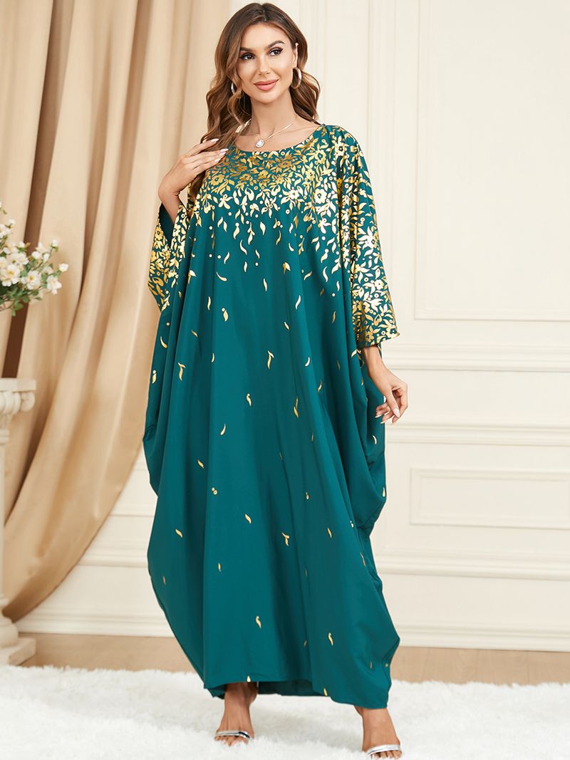 Abito da donna musulmano verde con maniche a pipistrello, alla moda, largo, con stampa a caldo, di grandi dimensioni_voghion.com