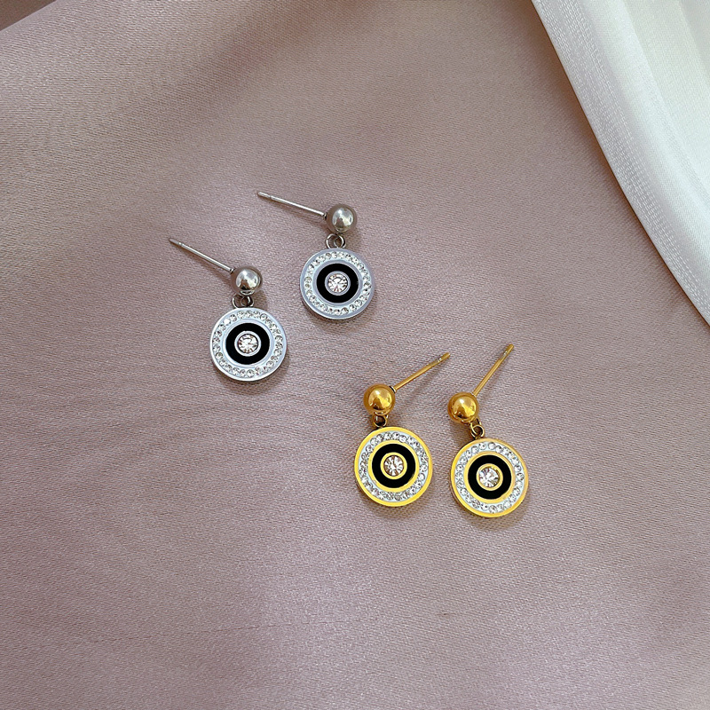 Korean Round Crystal Earrings For Women Man Stainless Steel Roman Numeral Pendant Small Earrings Lady 2023 Fashion Jewelry_voghion.com