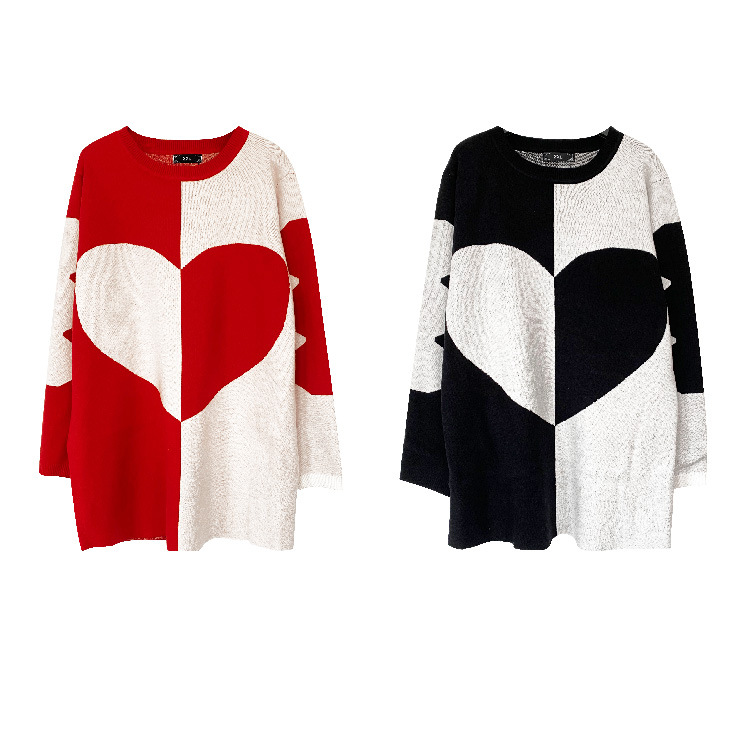 Frauen liebe blume pullover fett mm lose abdeckung fleisch festliche rote wolle gewebt top_voghion.com