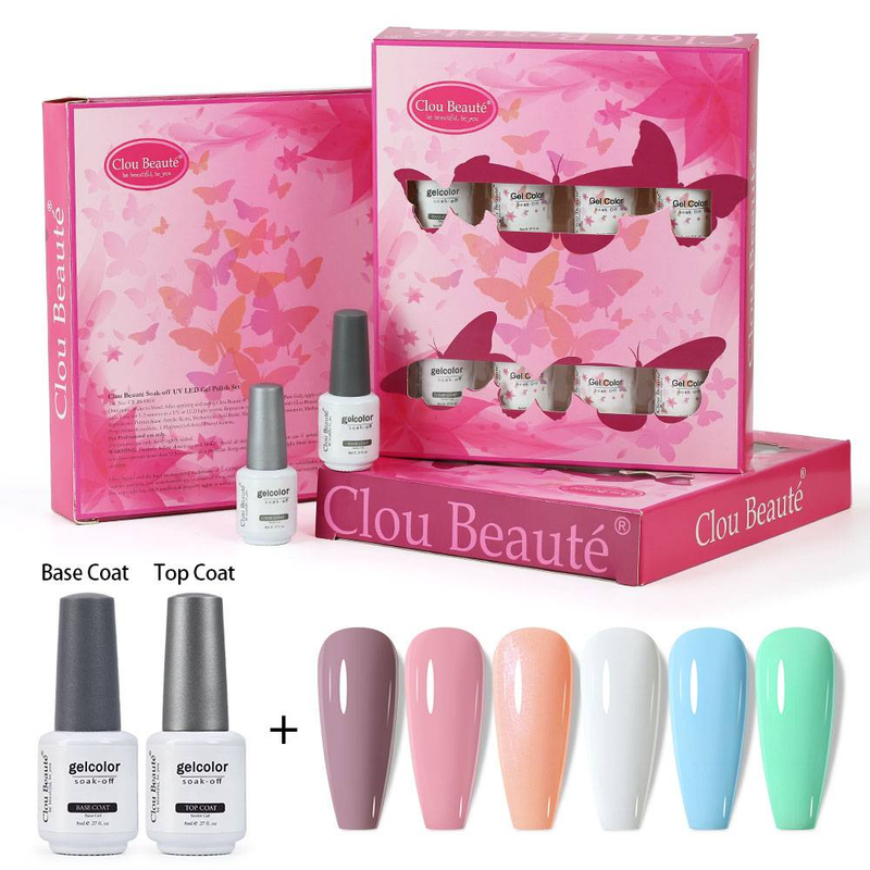 Clou Beaute 8 τμχ Σετ βερνικιού νυχιών με τζελ 8ml Κουτί δώρου Gel Kit Ημιμόνιμο βερνίκι νυχιών Gel Soak Off UV LED Lacquer base coat_voghion.com