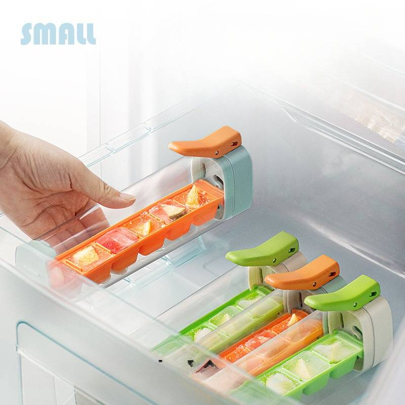 Outras ferramentas especiais de cozinha Bandeja de gelo com prensa de uma mão Máquina de gelo de silicone de grau alimentício com tampa_voghion.com