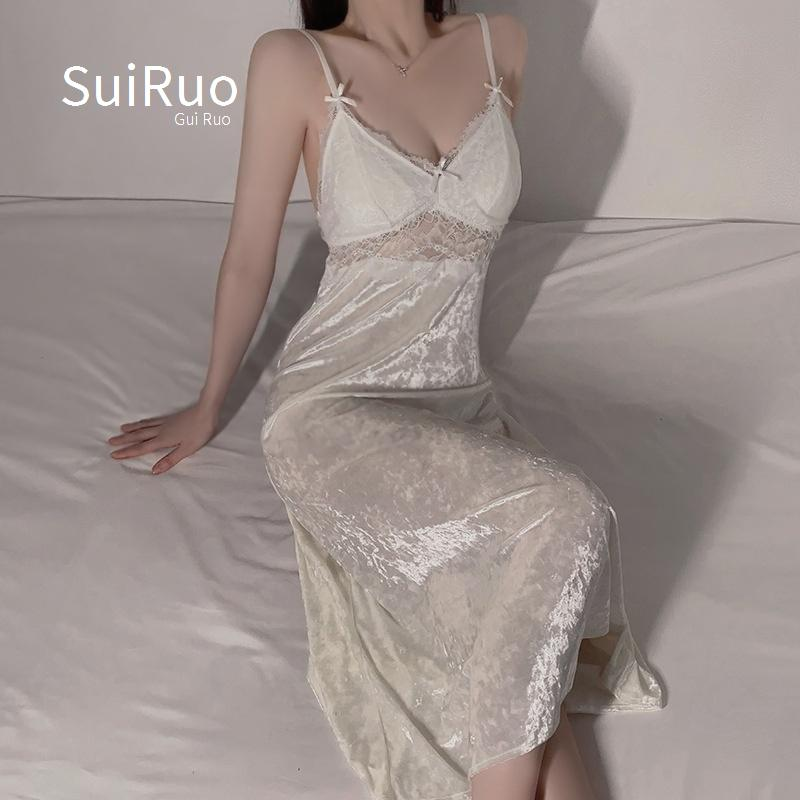 Žensko seksi perilo Pure Desire Velvet spodnje perilo Sweet Perspective Mesh Plus prsni pašček Sling nočna srajca Zunanja halja Domača oblačila Suit_voghion.com