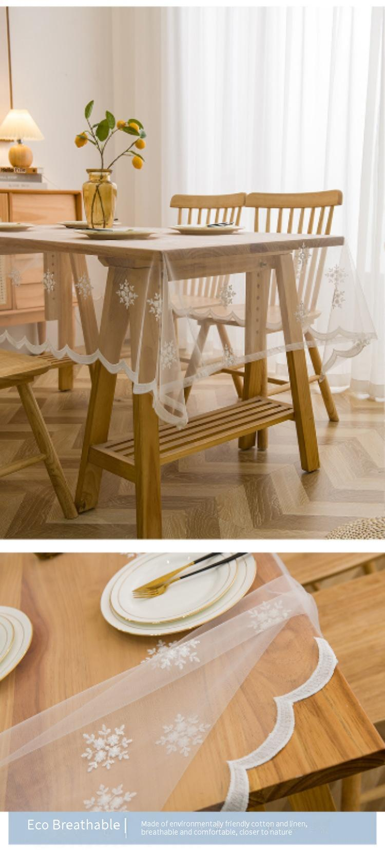 Wit kanten tafelkleed - Franse landelijke stijl met opengewerkt ontwerp (rechthoekige fotografieachtergrond, eettafelkleed, boerderij- en Scandinavische inrichting)_voghion.com