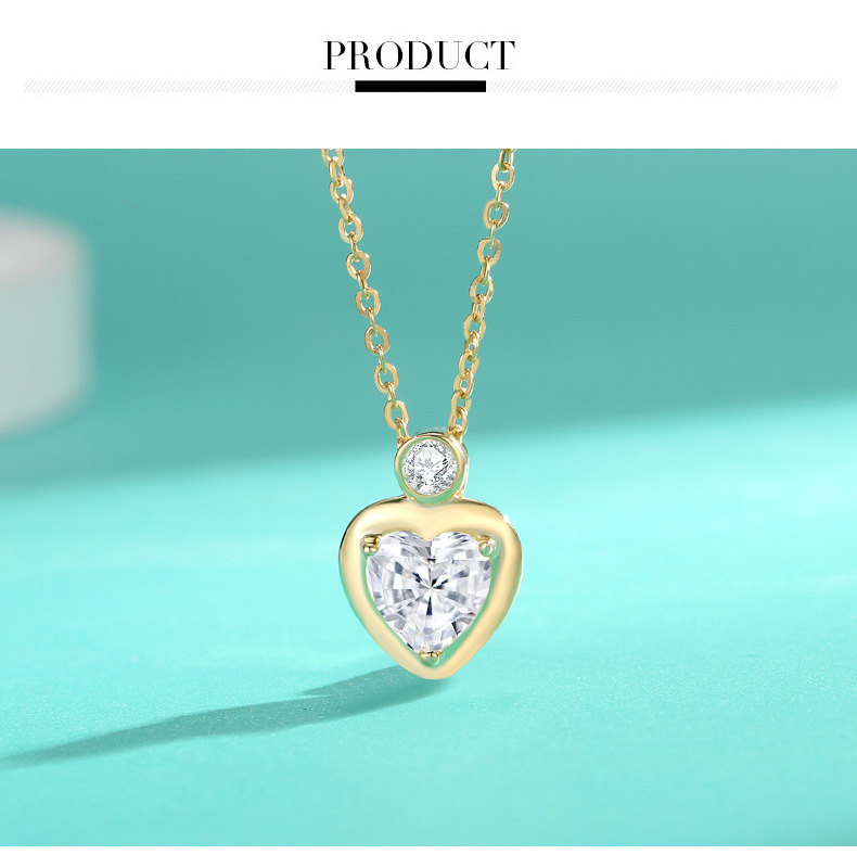 Collier en argent sterling avec pendentif en forme de cœur et moissanite pour femme, chaîne de clavicule polyvalente, simple et tendance_voghion.com