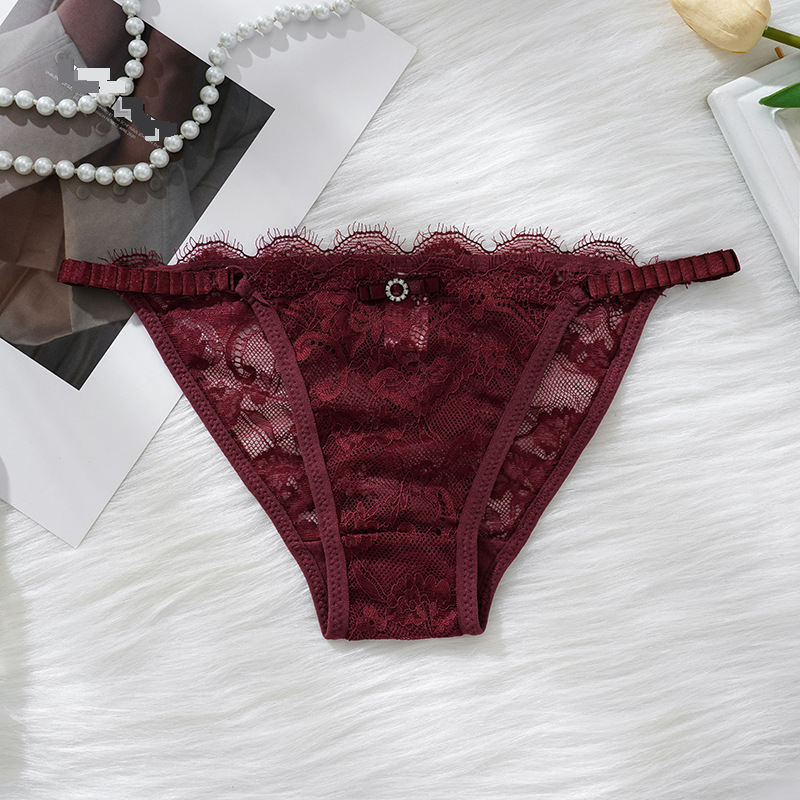 New Style Lace Sexy Temptation Transparent Thong Hot Hollow Pure Desire Ultra Thin Low Waist Thin Belt Mesh Briefs_voghion.com